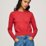 mujer jersey de algodón con detalles calados Pepe Jeans 44JTZ259 estudio rojo
