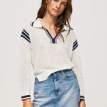 mujer jersey de crepé estilo polo Pepe Jeans 44JTZ250 blanco