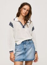 mujer jersey de crepé estilo polo Pepe Jeans 44JTZ250 blanco