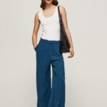mujer pantalones paper bag anchos Pepe Jeans 44JTZ302 océano