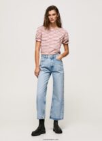 mujer playera a rayas con volantes en las mangas Pepe Jeans 44JTZ392 rubor oscuro - Imagen 2