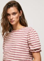 mujer playera a rayas con volantes en las mangas Pepe Jeans 44JTZ392 rubor oscuro - Imagen 3