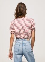 mujer playera a rayas con volantes en las mangas Pepe Jeans 44JTZ392 rubor oscuro - Imagen 4