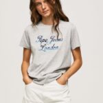 mujer playera con logo estampado Pepe Jeans 44JTZ412 gris marga
