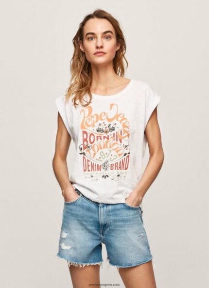 mujer playera con logo estampado Pepe Jeans 44JTZ463 blanco