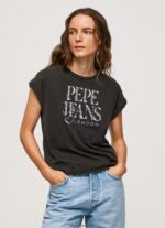 mujer playera con logo floral Pepe Jeans 44JTZ403 negro lavado