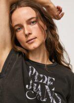 mujer playera con logo floral Pepe Jeans 44JTZ403 negro lavado - Imagen 3