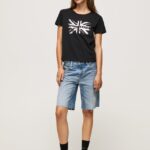 mujer playera con logo metalizado Pepe Jeans 44JTZ414 negro