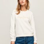 mujer suéter con logo estampado Pepe Jeans 44JTZ286 blanco