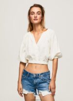 mujer top corto con cuello en V Pepe Jeans 44JTZ354 mousse - Imagen 3