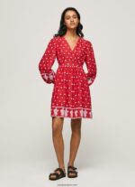 mujer vestido con detalles bordados Pepe Jeans 44JTZ216 estudio rojo