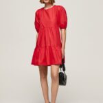 mujer vestido de popelina de algodón Pepe Jeans 44JTZ146 estudio rojo