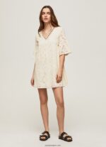 mujer vestido padma con detalles calados Pepe Jeans 44JTZ152 suero de la leche - Imagen 2